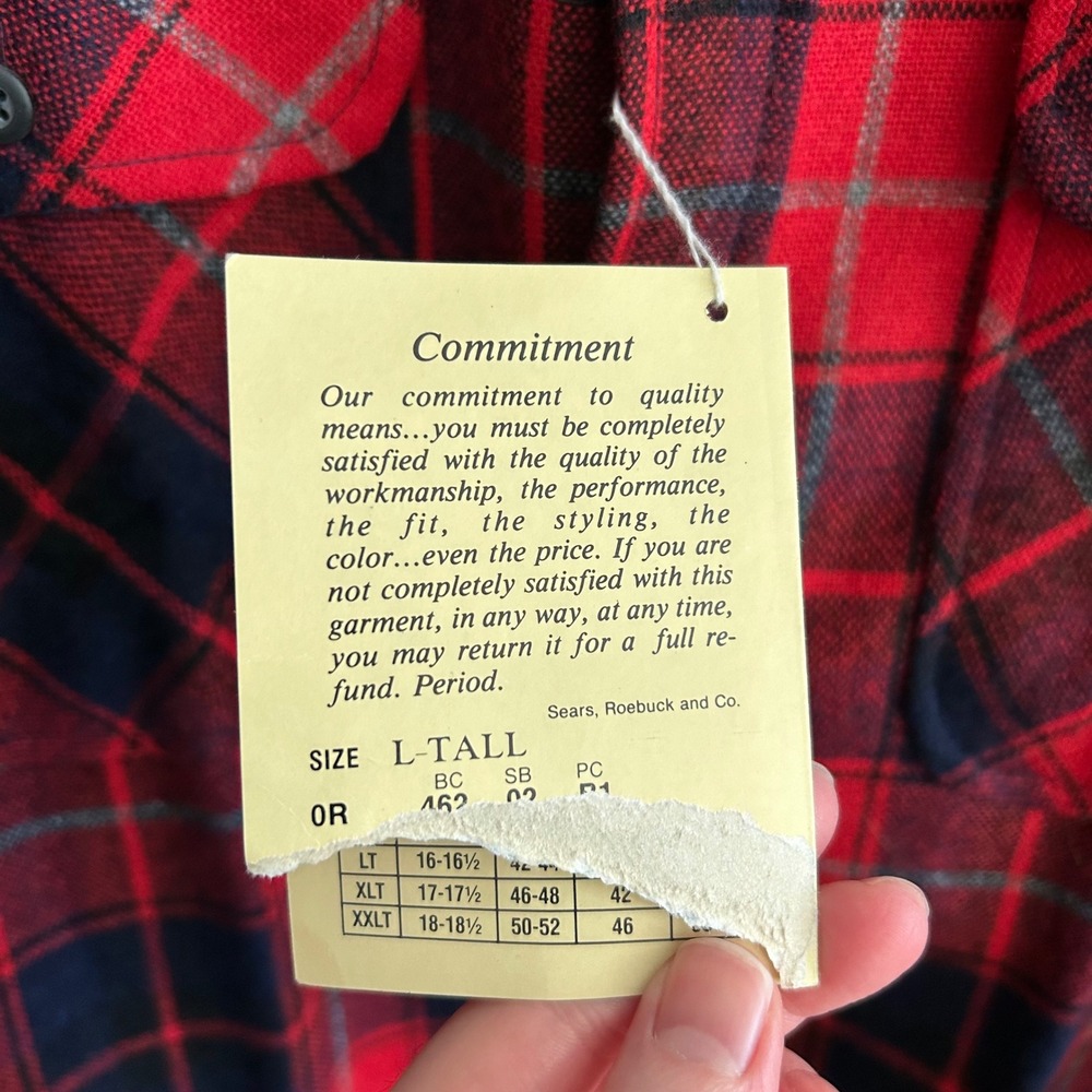 Vintage NWT Sears Roebuck and Co Wool Blend Flannel Shirt Large Tall - Picture 3 of 7